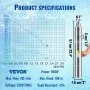 VEVOR 76mm Tiefbrunnenpumpe 550 W Brunnenpumpe max. Durchfluss 35 L/min Tauchpumpe max. Förderhöhe 108 m Tauchwasserpumpe sandbeständig <5% max. Drehzahl