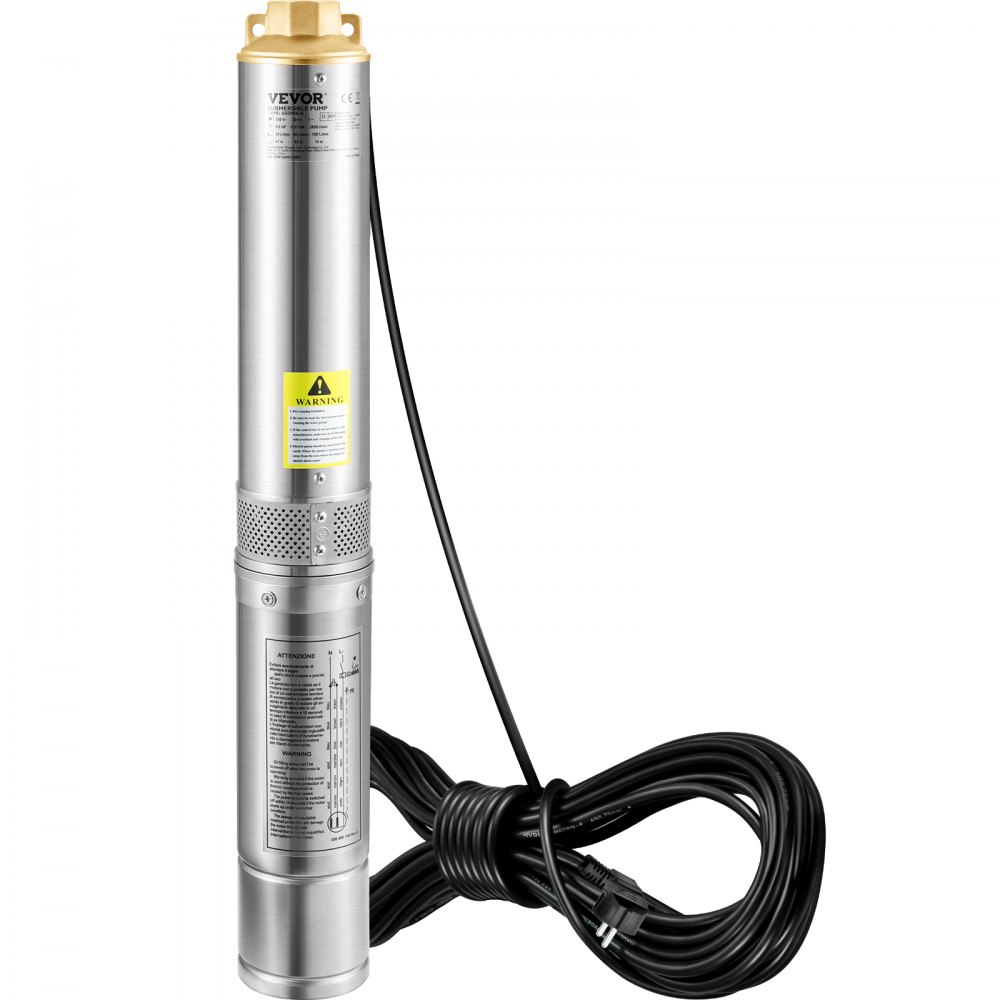 VEVOR 82 mm Tiefbrunnenpumpe 750W Brunnenpumpe 100L/min Tauchpumpe max. Förderhöhe 66m Rohrpumpe 230V 50Hz Sandpumpe IP68 Wasserpumpe 16 Laufradstufen Pumpe Ideal zur Bewässerung oder Wasser-Versorgung