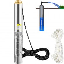 VEVOR 3,5" Tiefbrunnenpumpe 750W Brunnenpumpe 105L/min Tauchpumpe max. Förderhöhe 62m Rohrpumpe 230V 50Hz Sandpumpe IP68 Wasserpumpe mit 20m Kabel Pumpe Ideal zur Bewässerung oder Wasser-Versorgung