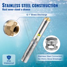 VEVOR 76,2 mm Tiefbrunnenpumpe 550 W Brunnenpumpe max. Durchfluss 50 L/min Tauchpumpe max. Förderhöhe 89 m Tauchwasserpumpe sandbeständig < 5% max. Drehzahl