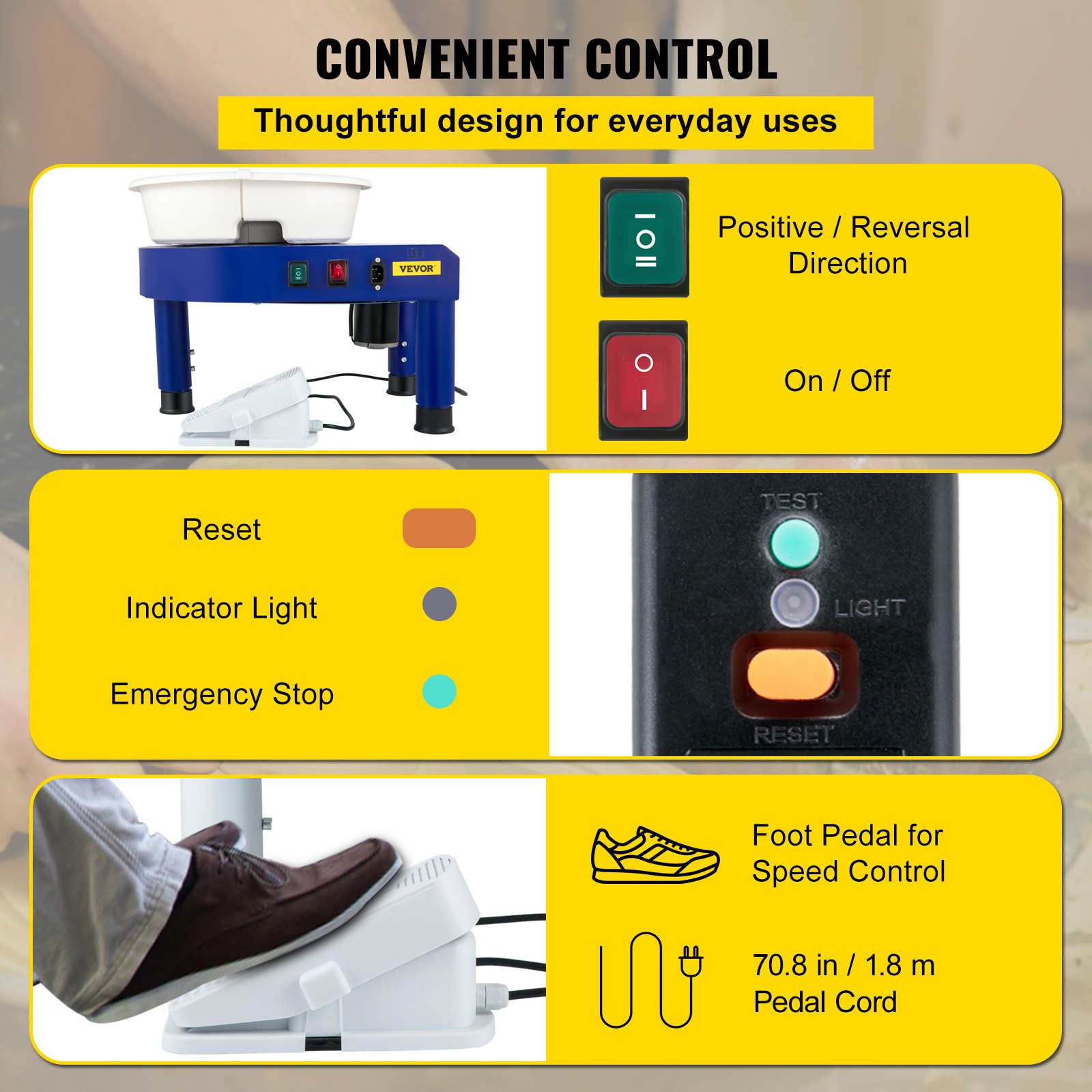 VEVOR Töpferrad 28 cm 450 W Elektrische Töpferscheibe Blau mit Fußpedal, Mini Töpferrad mit abnehmbarem Becken Drehscheibe, Werkzeug für Keramik Ton Herstellung Heimwerken