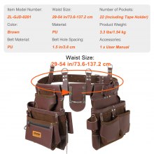 VEVOR Werkzeuggürtel 22 Taschen verstellbar von 73,6 bis 137,2 cm Premium-PU-Hochleistungs-Werkzeugtasche abnehmbare Werkzeugtasche für Elektriker Schreiner Heimwerker Holzarbeiter Baugewerbe Braun