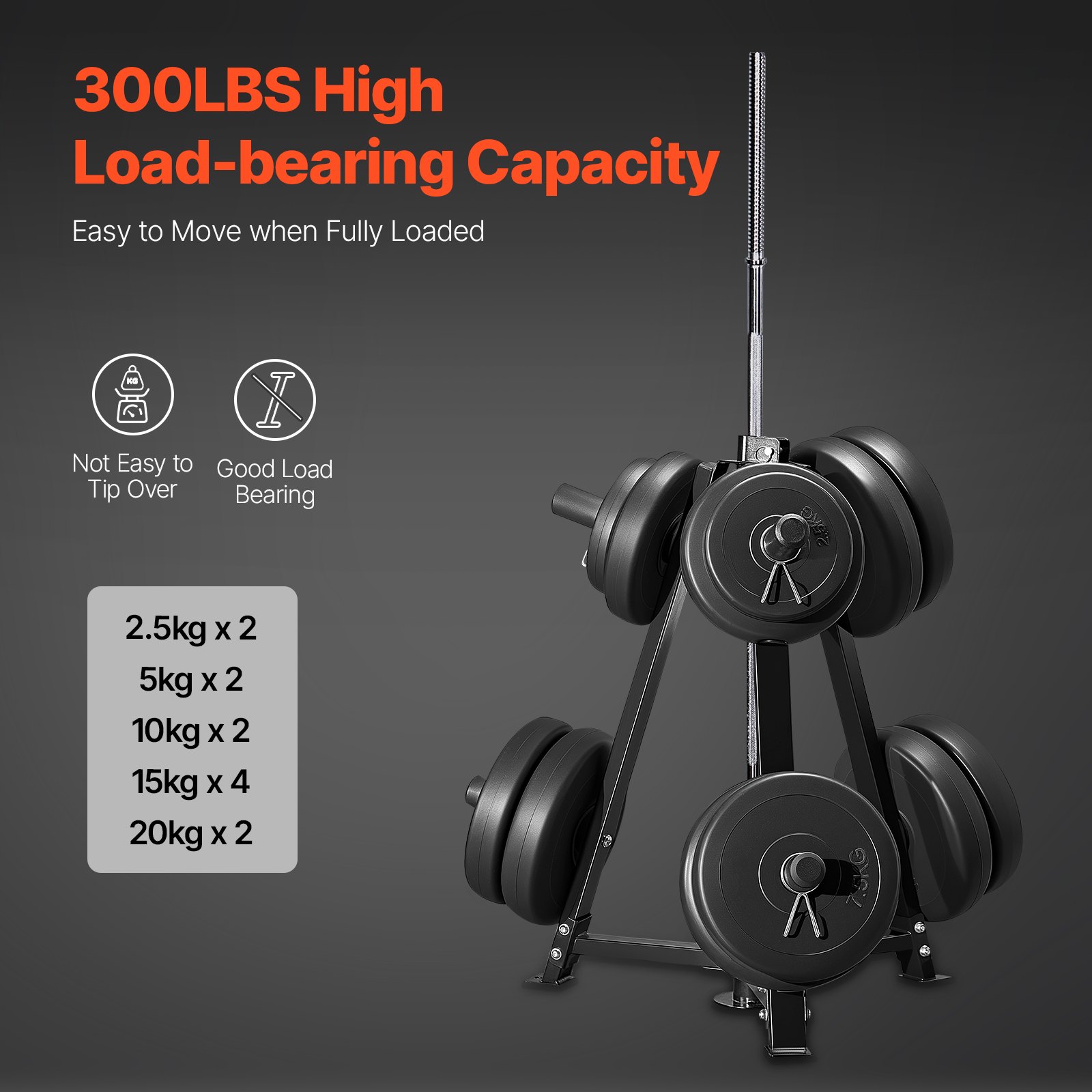 VEVOR Weight Plate Rack, Weight Plate Tree for 2-Inch Weight Plates, Standard Weight Plate Tree, 300 lbs Load Capacity, Weight Storage Holder, Home Gym Barbell Rack Storage Stand, Black