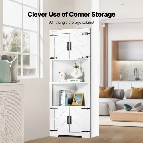 VEVOR Eckschrank Aufbewahrungsschrank mit 6-stufiger Regalen Mehrzweckschrank (171 cm Hohe) mit 4 Holztüren und verstellbaren Regalen, freistehender