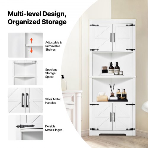 VEVOR Eckschrank, hoch – Weiß, 6-stufig, 4 Türen