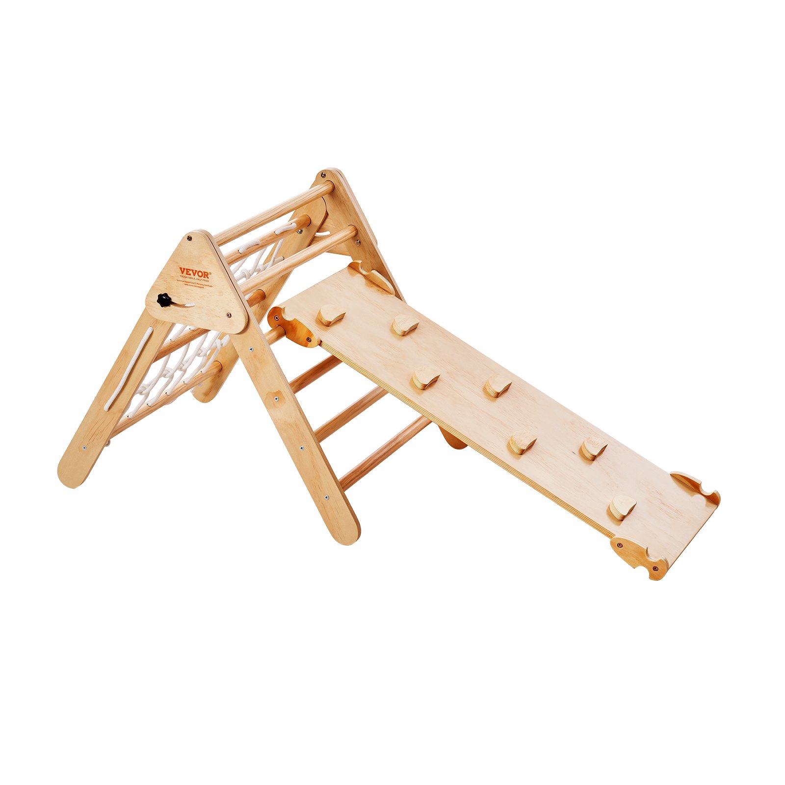 VEVOR Pikler Triangle Set, 4-in-1 Climbing Toy for Toddlers, Indoor Playground, Montessori Climbing Set with Triangle and Ramp, Large Wooden Climbing Frame for Toddlers 1-3 Years Old, Wood Color