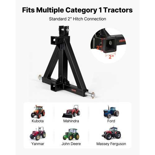 3-Punkt-Anhängerkupplung Mit 2 Zoll-Aufnahme, Dreipunkt-Schnellkupplung Mit 3 Anhängerkugeln, Traktor-Zugstangenadapter Für Kategorie 1 Kompatibel Mit Verschiedenen Kompakttraktoren Orange P 010726512378