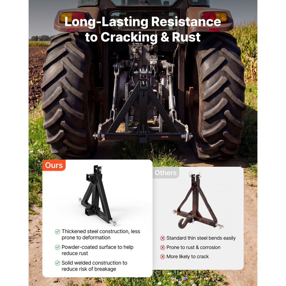 VEVOR 3 Point Trailer Hitch with 50.8 mm Receiver, 3 Pt Quick Hitch Attachment, Tractor Tow Drawbar Adapter, Compatible with Category 1, Kubota, Mahindra, Ford, Yanmar, John Deere, Massey Ferguson