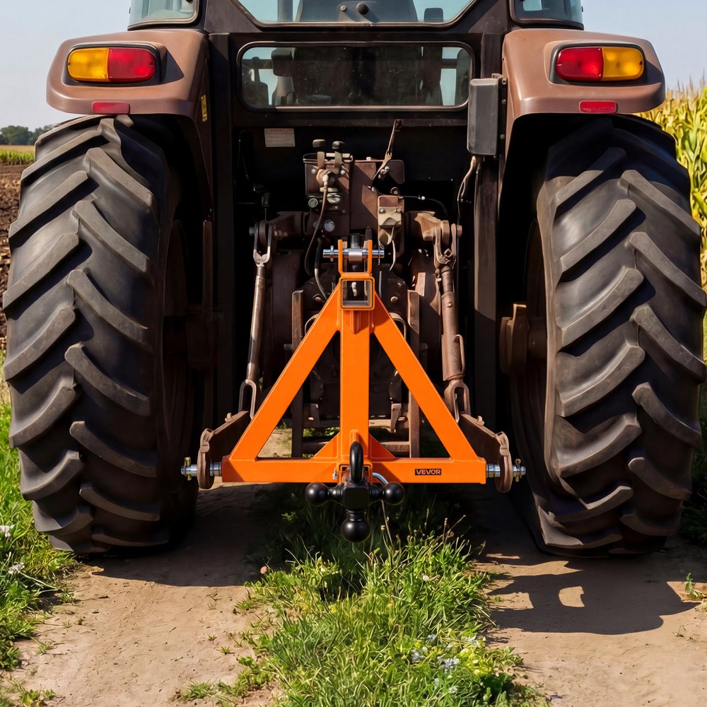 VEVOR 3-Punkt-Anhängerkupplung mit 2 Zoll-Aufnahme, Dreipunkt-Schnellkupplung mit 3 Anhängerkugeln, Traktor-Zugstangenadapter für Kategorie 1, Kompatibel mit Verschiedenen Kompakttraktoren, Orange