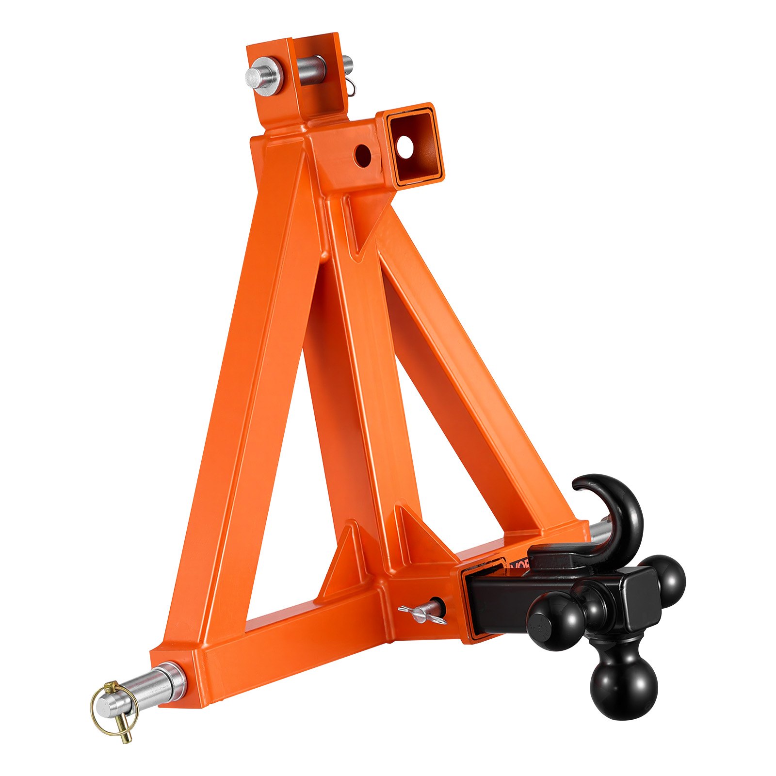 VEVOR 3-Punkt-Anhängerkupplung mit 2 Zoll-Aufnahme, Dreipunkt-Schnellkupplung mit 3 Anhängerkugeln, Traktor-Zugstangenadapter für Kategorie 1, Kompatibel mit Verschiedenen Kompakttraktoren, Orange