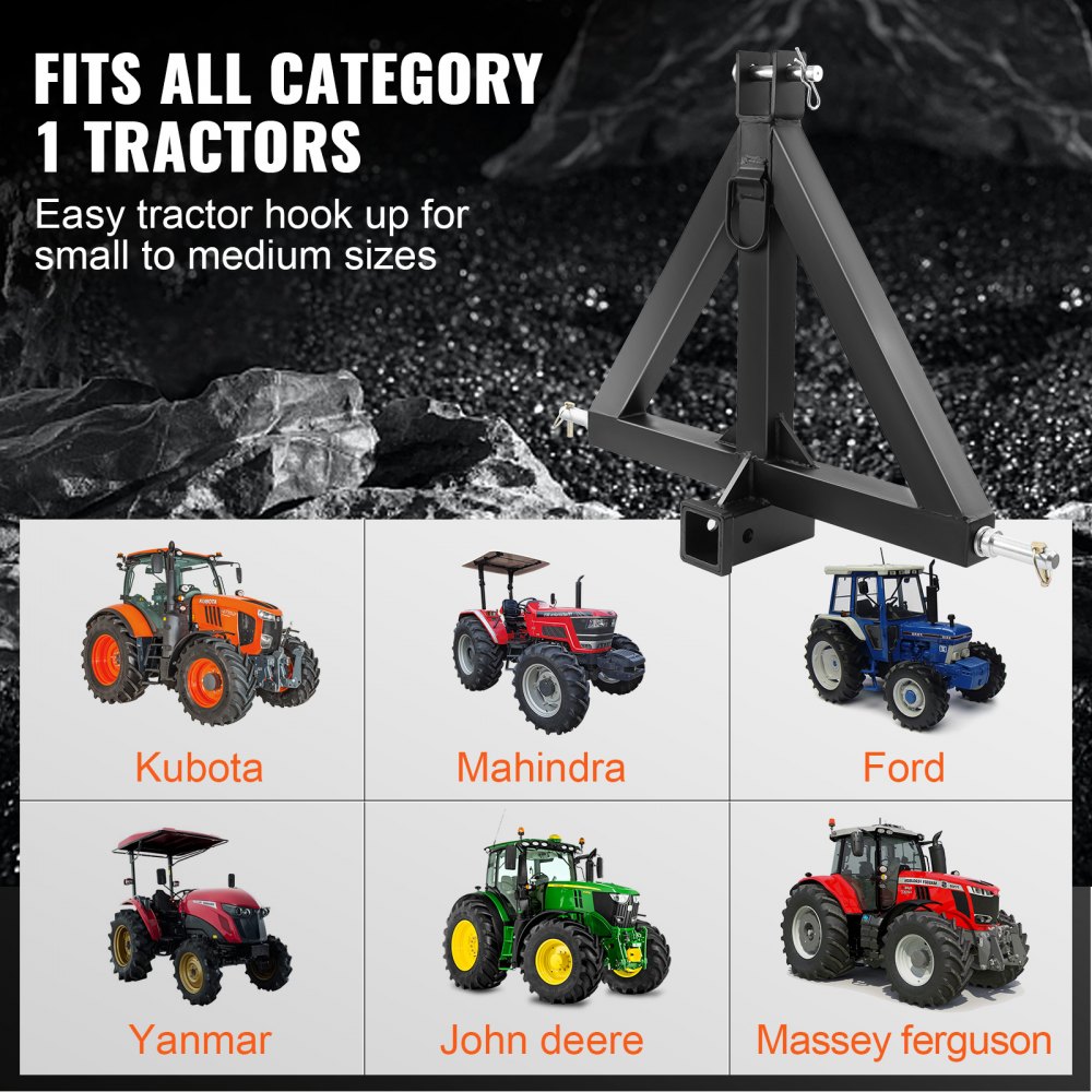 VEVOR Dreipunkt Anhängerkupplung 634x608x165mm Dreipunktaufnahme mit 5,08cm Anhänger Traktor Ackerschiene Kohlenstoffstahl Dreipunkt Empfänger für Traktoren der Kategorie 1