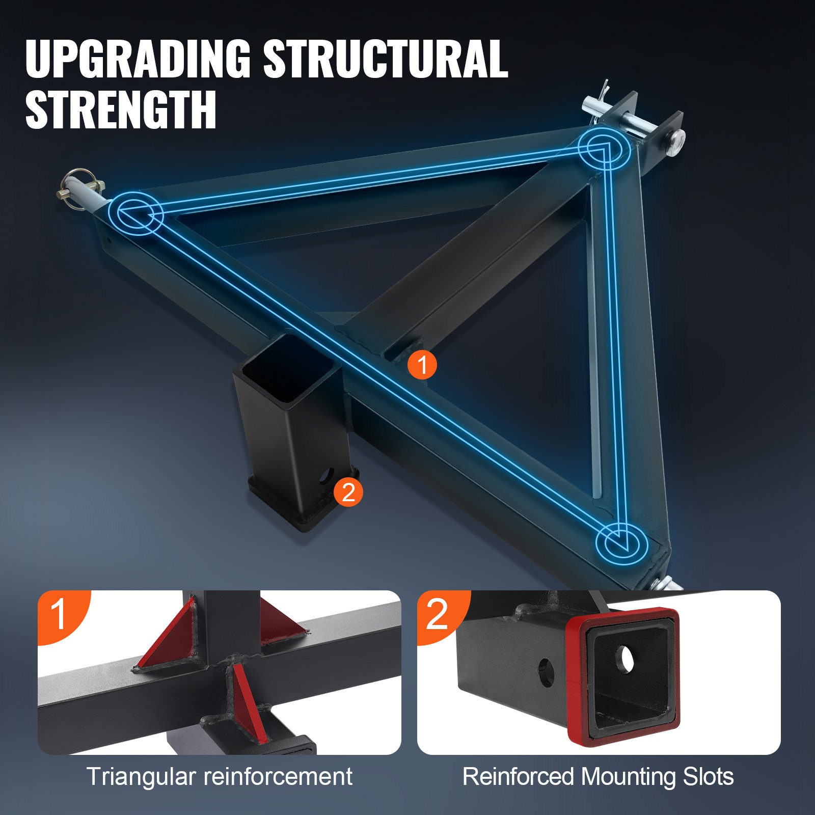VEVOR Dreipunkt Anhängerkupplung 634x608x165mm Dreipunktaufnahme mit 5,08cm Anhänger Traktor Ackerschiene Kohlenstoffstahl Dreipunkt Empfänger für Traktoren der Kategorie 1