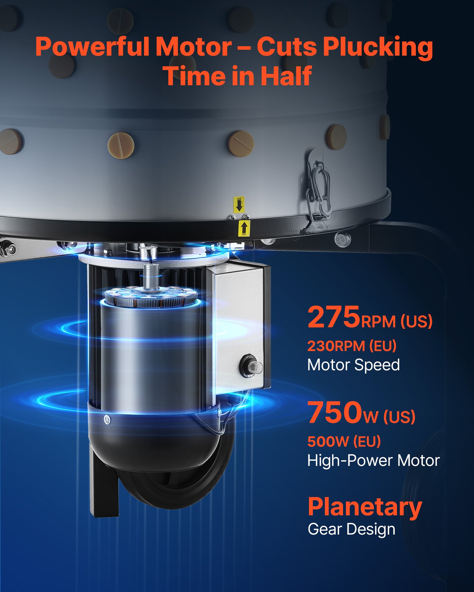 VEVOR Geflügelrupfmaschine, 500-mm-Trommel, 900 W, 230 U/min, Elektrische Rupfmaschine mit 98 Weichen Fingern & Transporträdern, Nassrupfmaschine zur Verarbeitung von 2 Küken gleichzeitig