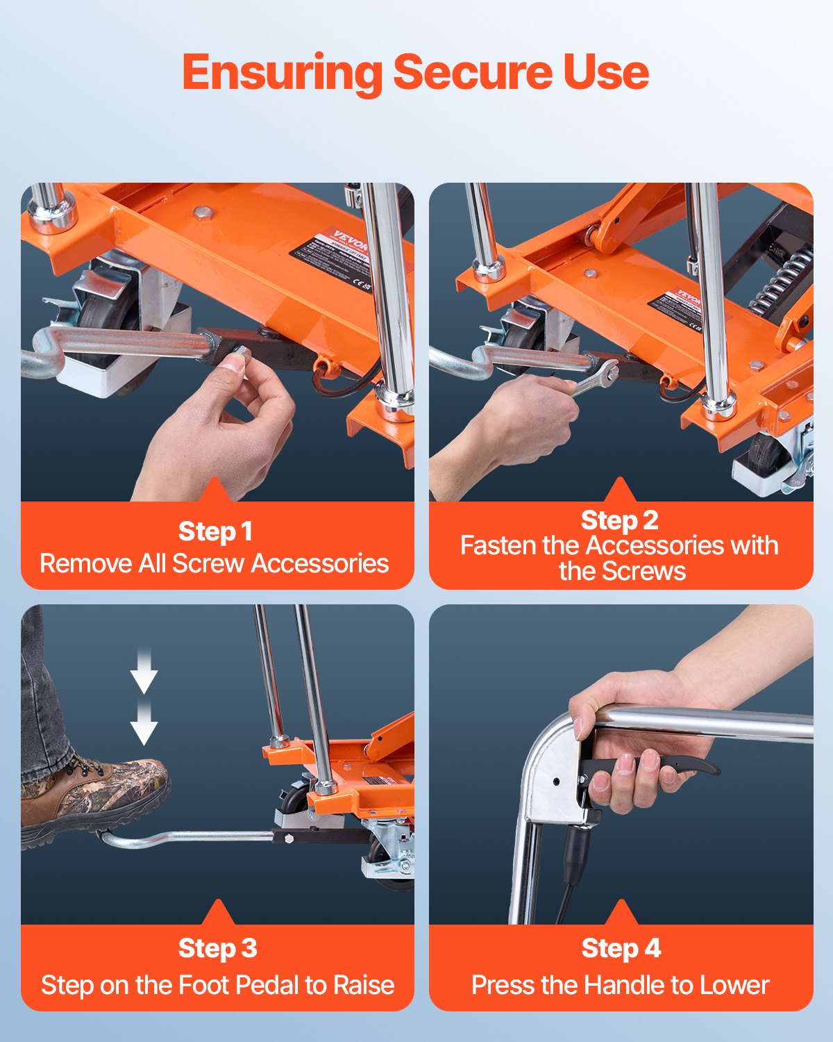 VEVOR Hydraulischer Hubtischwagen, 226,8 kg Tragkraft, 300-1200 mm Hubhöhe, Scherenhubwagen mit 4 Rädern und rutschfester Unterlage, Fahrbarer Hubtisch für Materialhandhabung und Transport