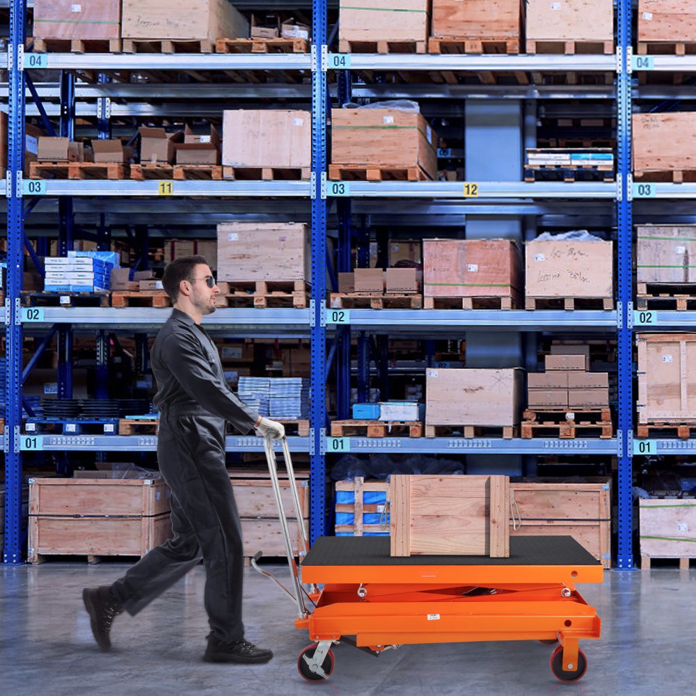 VEVOR hydraulischer Hubtischwagen, 798,32kg Kapazität, 150 cm Hubhöhe, manueller Doppelscherenhubtisch mit 4 Rädern und rutschfester Unterlage, hydraulischer Scherenwagen für Materialhandhabung und Trans