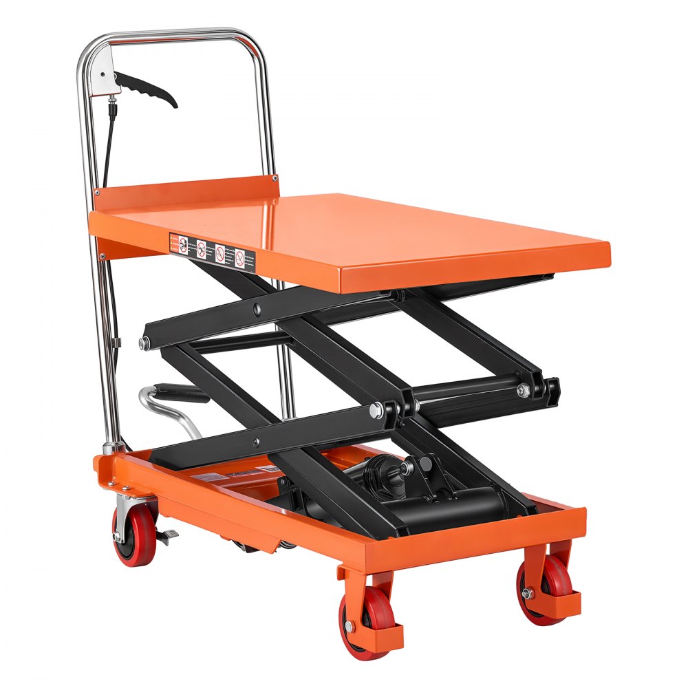 VEVOR Hydraulic Lift Table Cart, 150 kg Capacity 1260 mm Lifting Height, for Material Handling, Moving, Transportation, Manual Double Scissor Lift Table, with 4 Wheels and Handle, Heavy-Duty Steel