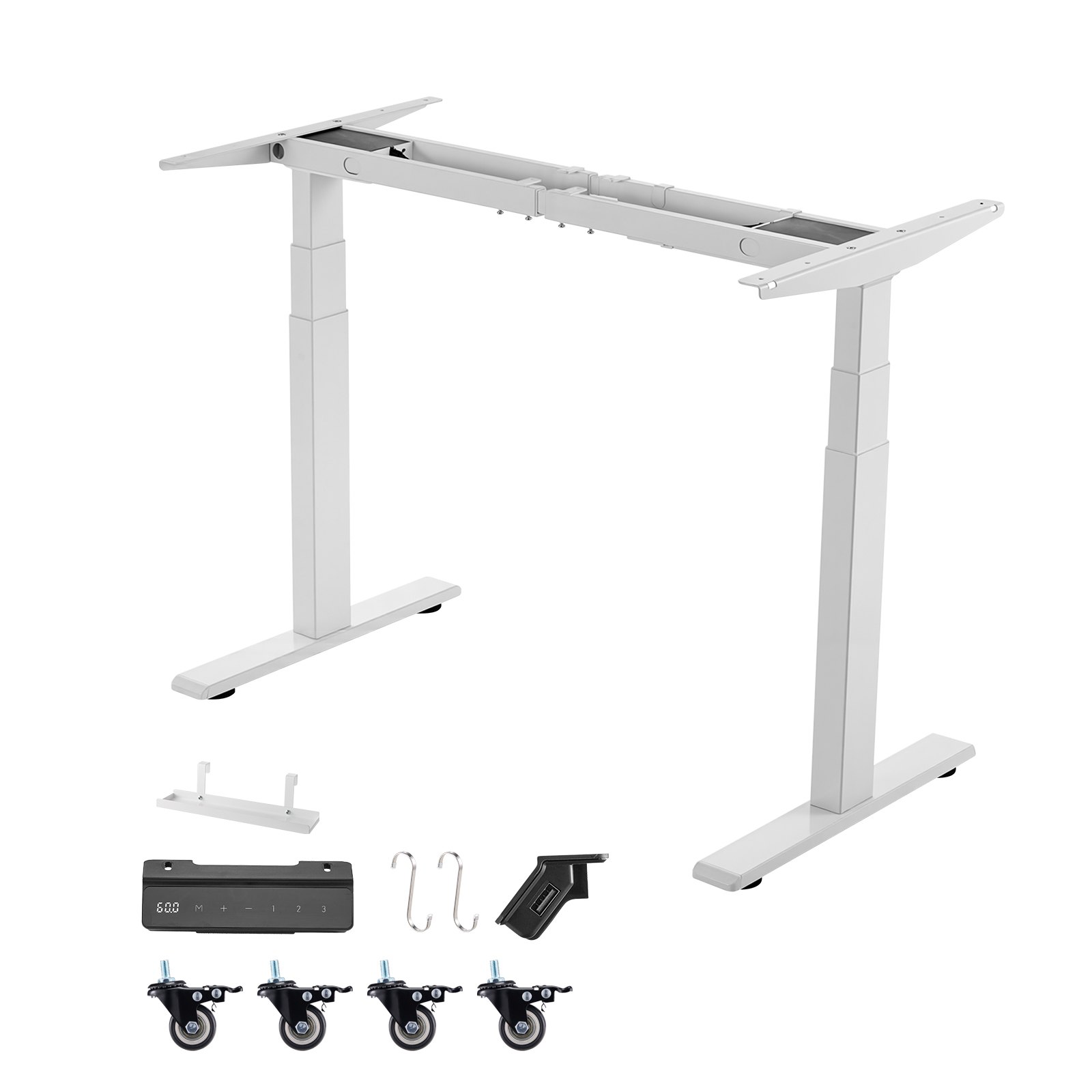 VEVOR Höhenverstellbarer Schreibtisch Gestell, Elektrisch Tischgestell bis 125kg, 3 Stufige Tischbeine mit 2 Motoren Speicherfunktion Höhenanzeige Kollisionschutz & USB, Tischständer für Büro, Weiß