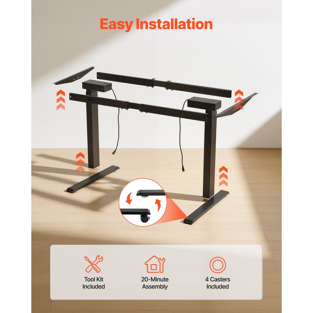 VEVOR Standing Desk Frame Dual Motor, Electric Adjustable 104-160 cm Extension Length, 4 Memory Height Settings, Stand Up Table Legs, Sit to Stand Desk Leg Riser for Office Home Base Worksation, Black