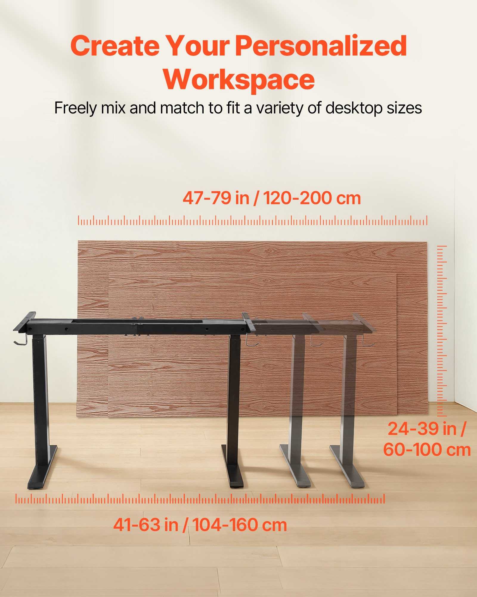 VEVOR Standing Desk Frame Dual Motor, Electric Adjustable 104-160 cm Extension Length, 4 Memory Height Settings, Stand Up Table Legs, Sit to Stand Desk Leg Riser for Office Home Base Worksation, Black