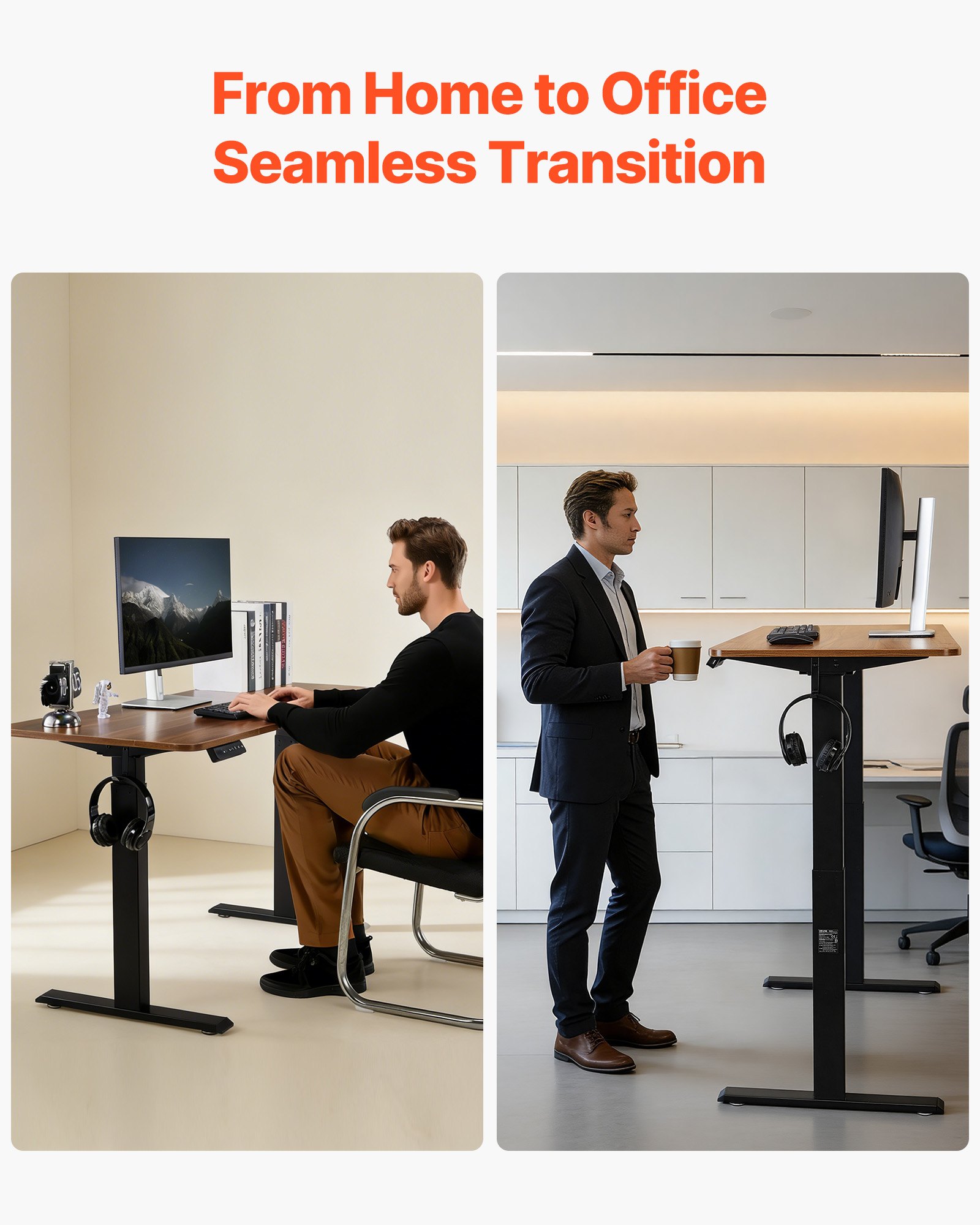 VEVOR Standing Desk Frame Dual Motor, Electric Adjustable 104-160 cm Extension Length, 4 Memory Height Settings, Stand Up Table Legs, Sit to Stand Desk Leg Riser for Office Home Base Worksation, Black