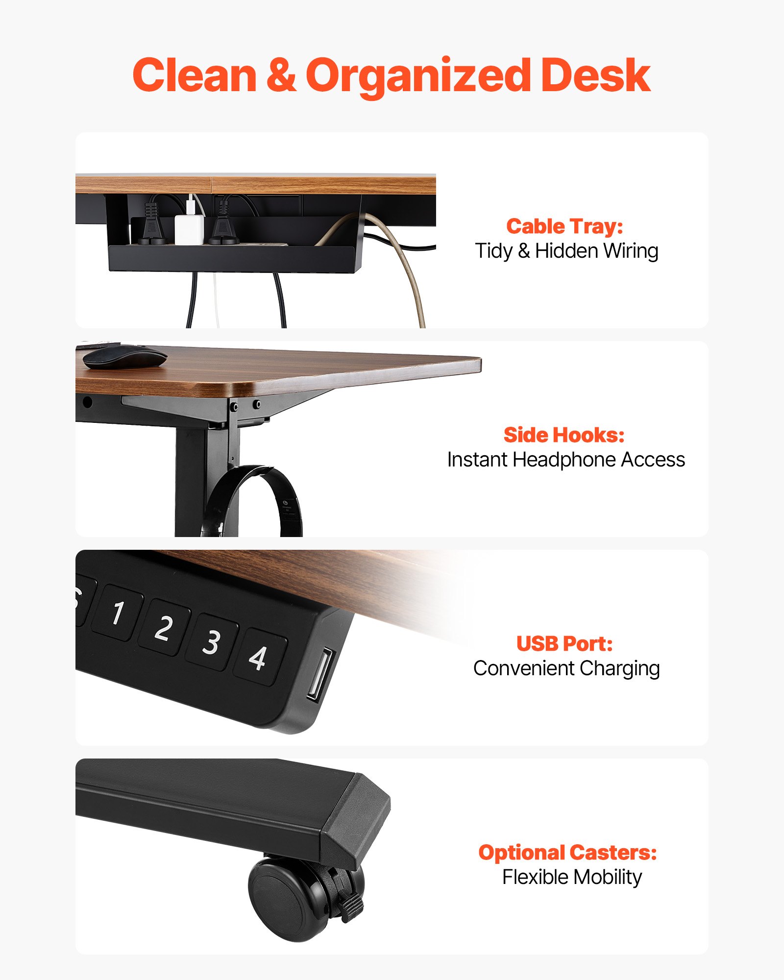 VEVOR Standing Desk Frame Dual Motor, Electric Adjustable 104-160 cm Extension Length, 4 Memory Height Settings, Stand Up Table Legs, Sit to Stand Desk Leg Riser for Office Home Base Worksation, Black