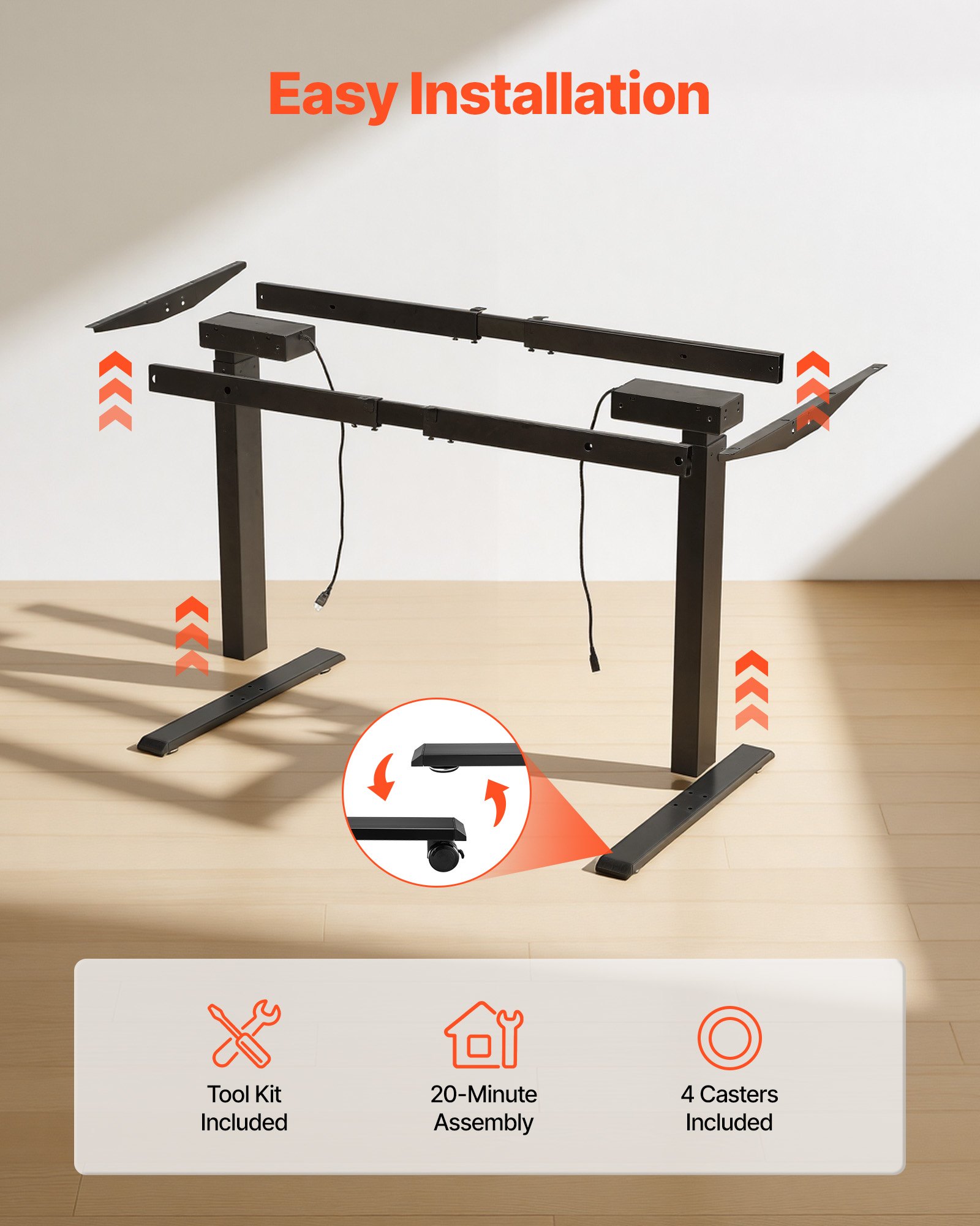 VEVOR Standing Desk Frame Dual Motor, Electric Adjustable 104-160 cm Extension Length, 4 Memory Height Settings, Stand Up Table Legs, Sit to Stand Desk Leg Riser for Office Home Base Worksation, Black