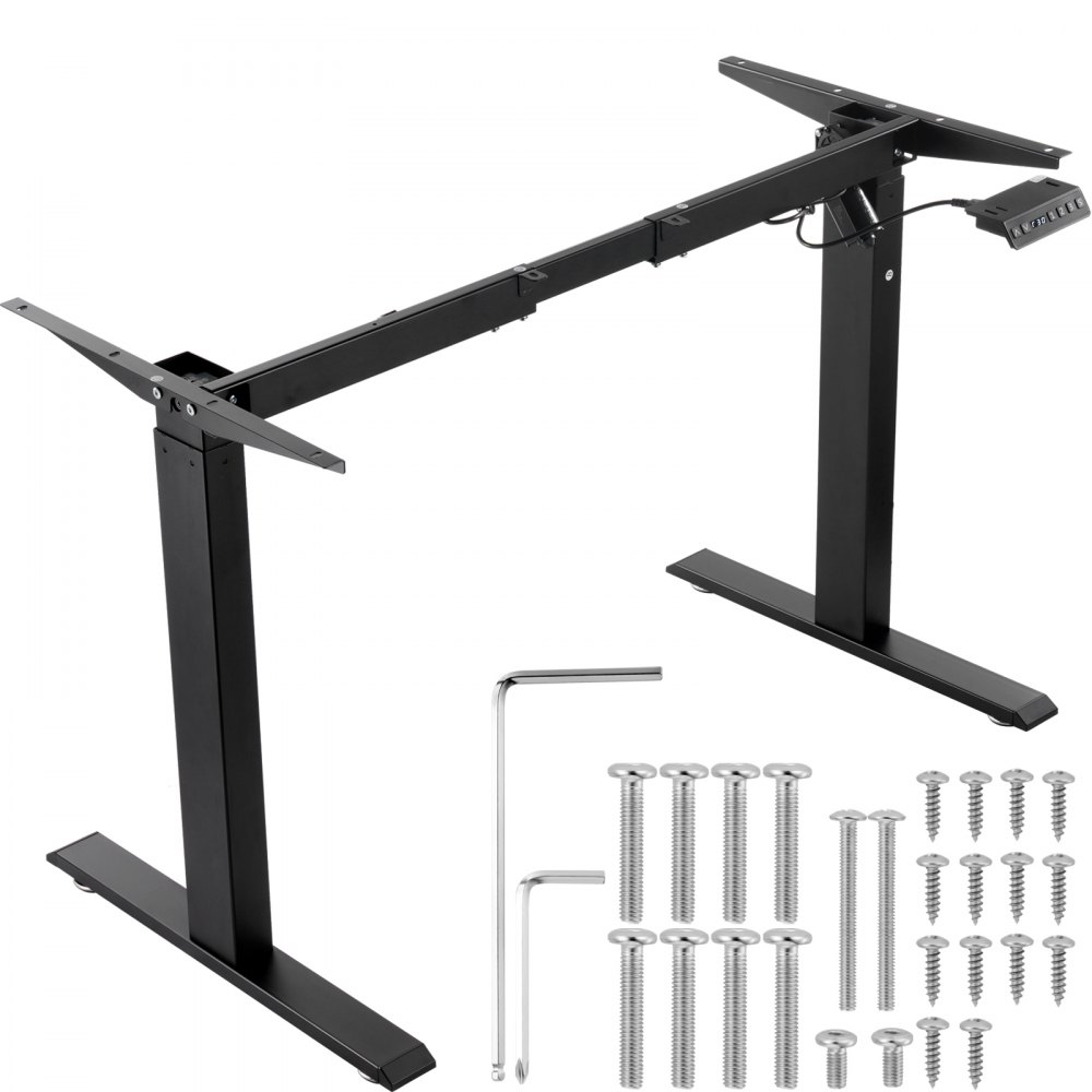 VEVOR Schreibtisch Gestell, verstellbare Höhe 70-117 cm und Länge 90-135 cm, elektrisches Tischgestell, ergonomische DIY-Arbeitsplatzbasis für Zuhause und das Büro (nur schwarzer Rahmen)