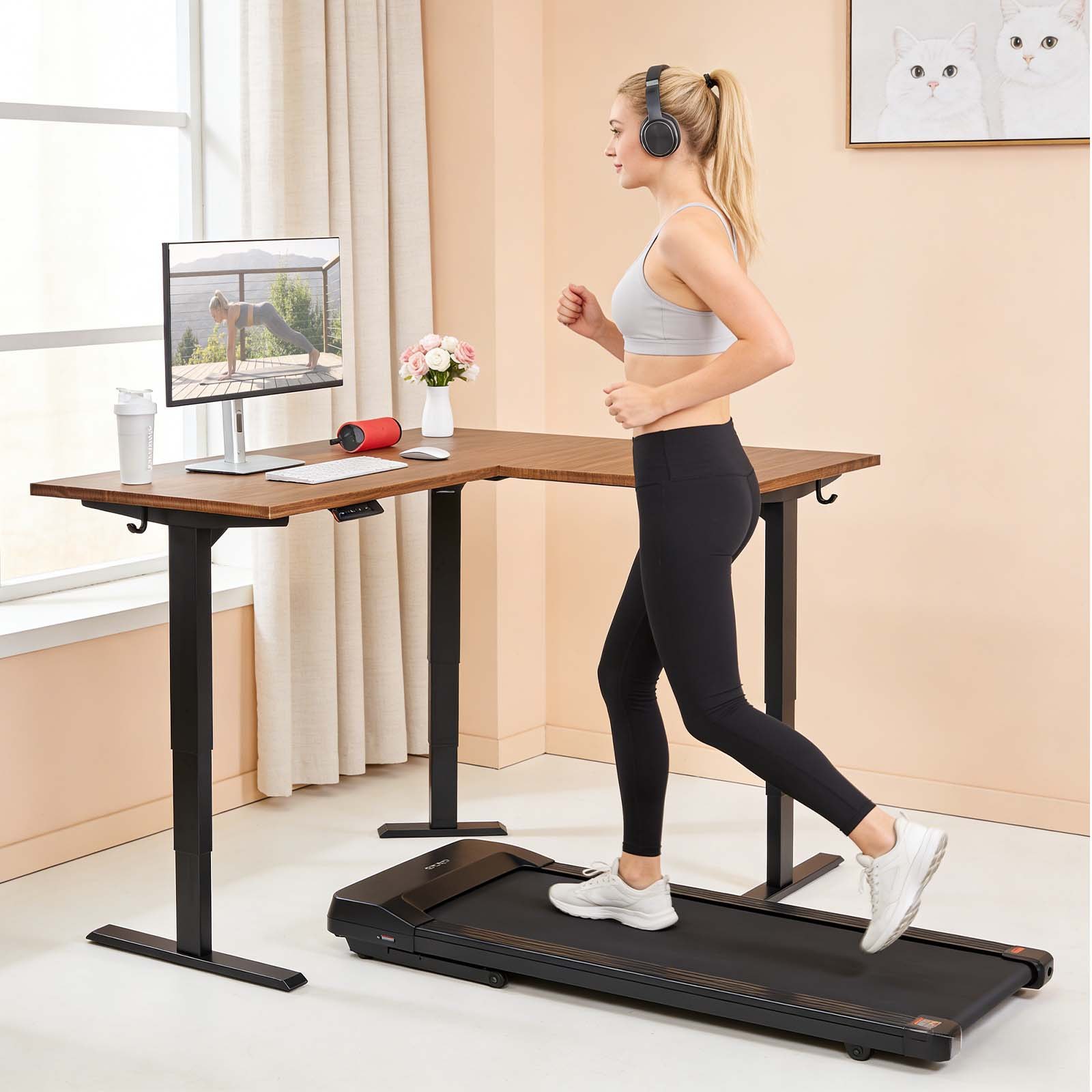 VEVOR Höhenverstellbarer Schreibtisch Gestell L-Form, Winkelverstellbares Tischgestell bis 125kg, 3 Stufige Tischbeine mit 3 Motoren Speicherfunktion Höhenanzeige Kollisionschutz USB für Büro, Schwarz