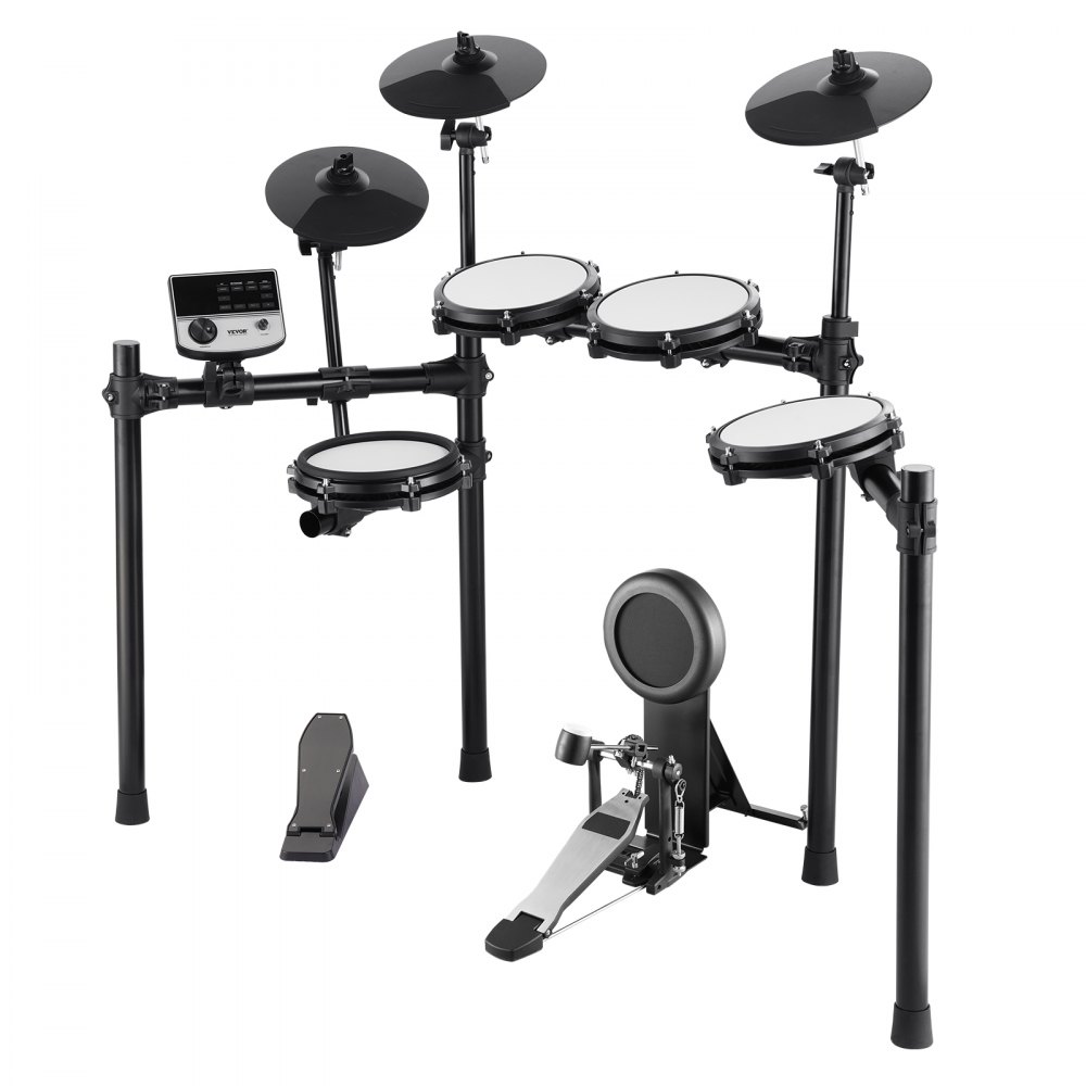 VEVOR E-Drum-Set, 32 Drum-Kits und 480 Sounds, elektronisches Schlagzeug, USB-MIDI-unterstütztes 203,2 mm Leises Mesh-Snare-E-Drum-Set mit 254 mm Becken, Drumsticks und Pedalen, E Drums