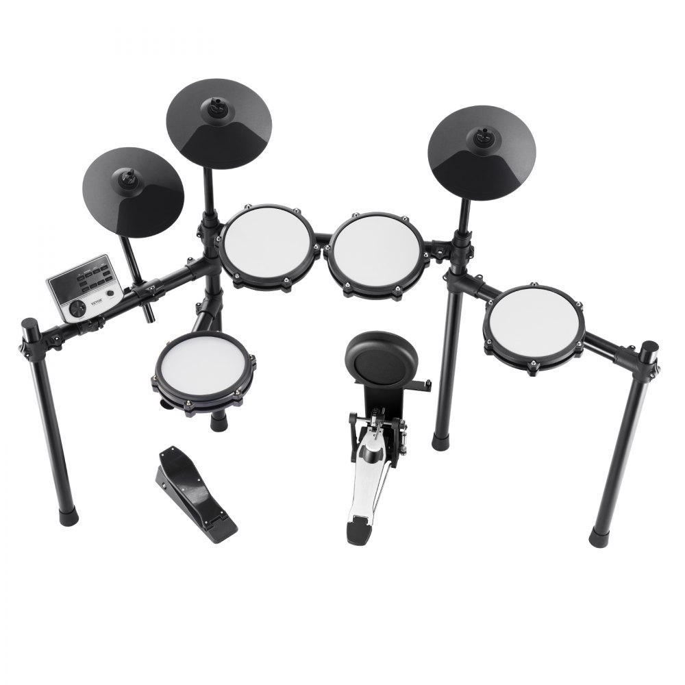 VEVOR E-Drum-Set, 32 Drum-Kits und 480 Sounds, elektronisches Schlagzeug, USB-MIDI-unterstütztes 203,2 mm Leises Mesh-Snare-E-Drum-Set mit 254 mm Becken, Drumsticks und Pedalen, E Drums