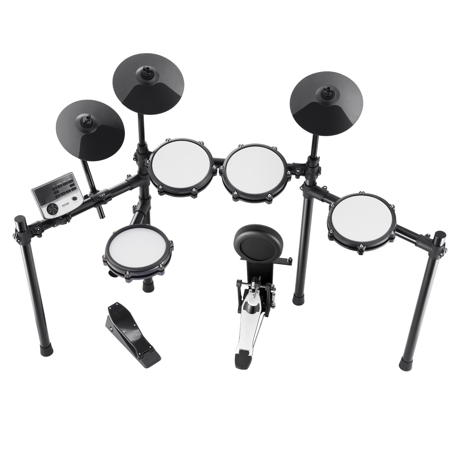 VEVOR E-Drum-Set, 32 Drum-Kits und 480 Sounds, elektronisches Schlagzeug, USB-MIDI-unterstütztes 203,2 mm Leises Mesh-Snare-E-Drum-Set mit 254 mm Becken, Drumsticks und Pedalen, E Drums