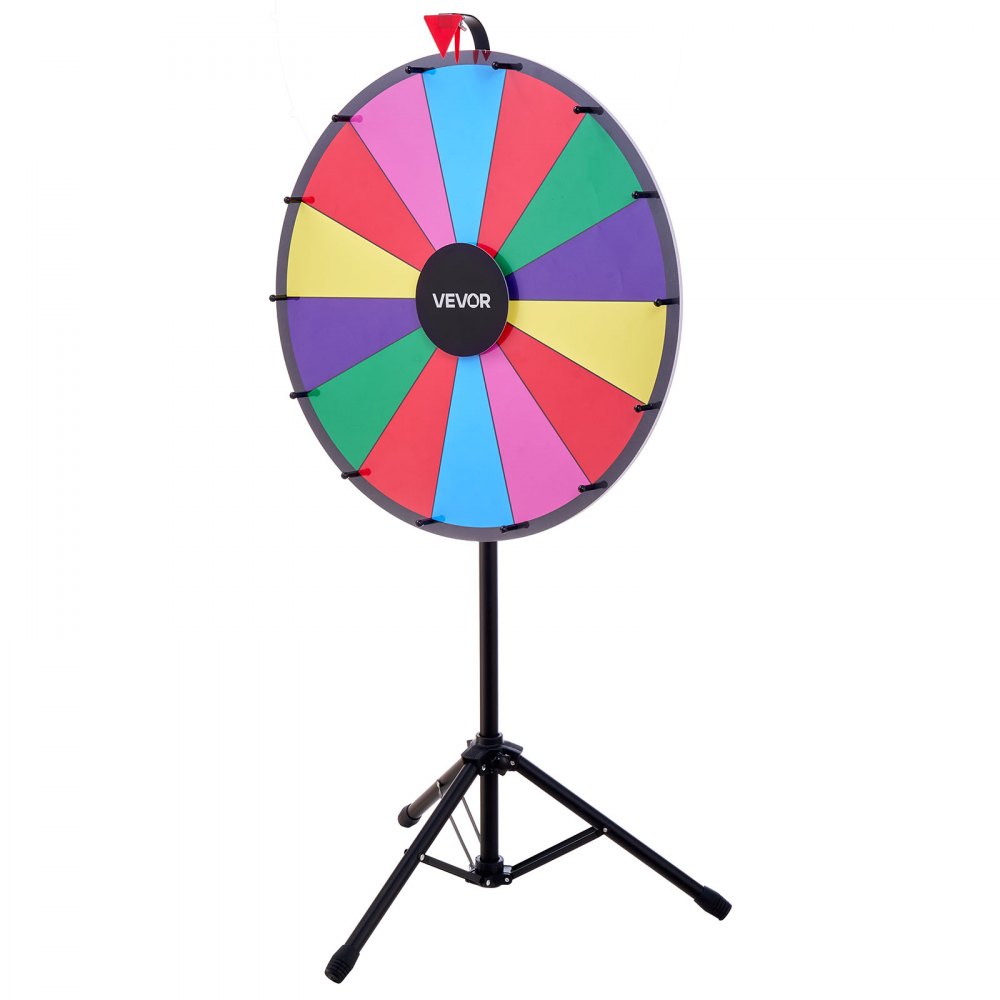VEVOR Glücksrad Drehrad (61 cm) 14 Slots Glücksrad mit Stativ, höhenverstellbar, Lotteriespiele Gewinn-Roulette mit Tafelschwamm & 2 Markern, 6 Farben, ideal für Party Kneipe Messe Karneval
