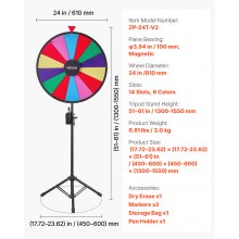 VEVOR Glücksrad Drehrad (61 cm) 14 Slots Glücksrad mit Stativ, höhenverstellbar, Lotteriespiele Gewinn-Roulette mit Tafelschwamm & 2 Markern, 6 Farben, ideal für Party Kneipe Messe Karneval