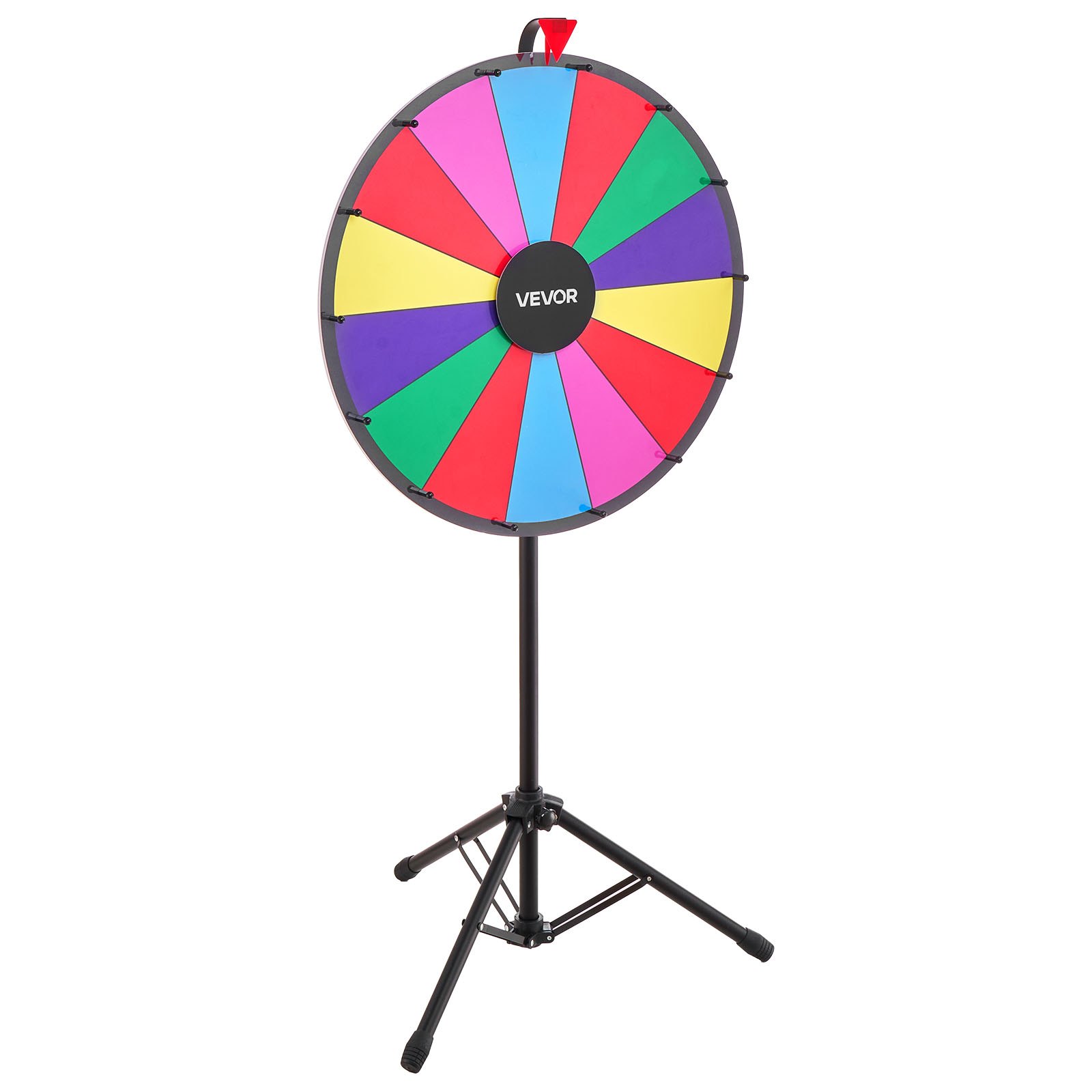 VEVOR Glücksrad Drehrad (61 cm) 14 Slots Glücksrad mit Stativ, höhenverstellbar, Lotteriespiele Gewinn-Roulette mit Tafelschwamm & 2 Markern, 6 Farben, ideal für Party Kneipe Messe Karneval