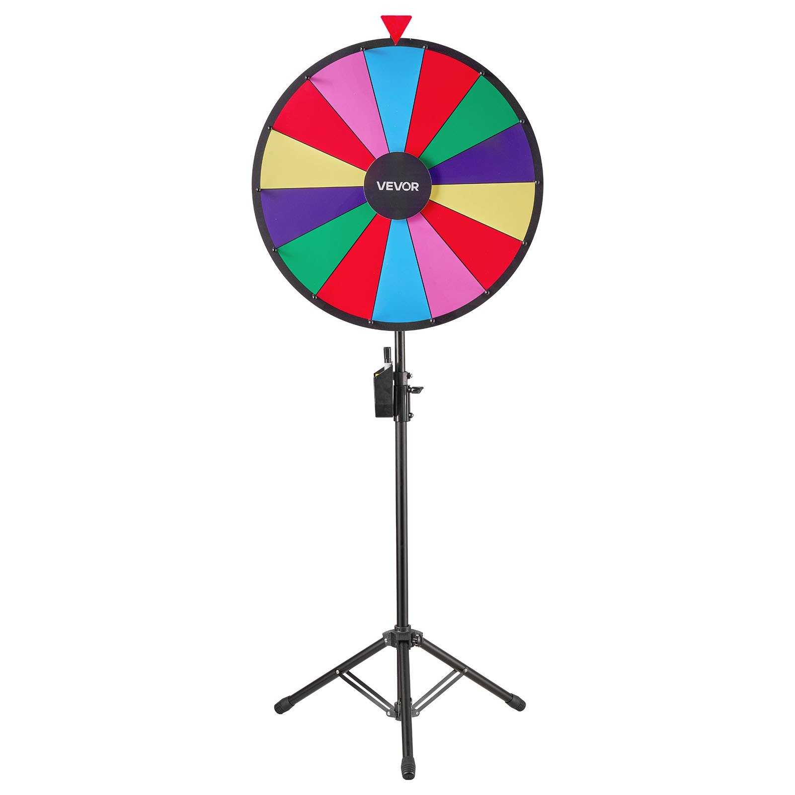 VEVOR Glücksrad Drehrad (61 cm) 14 Slots Glücksrad mit Stativ, höhenverstellbar, Lotteriespiele Gewinn-Roulette mit Tafelschwamm & 2 Markern, 6 Farben, ideal für Party Kneipe Messe Karneval
