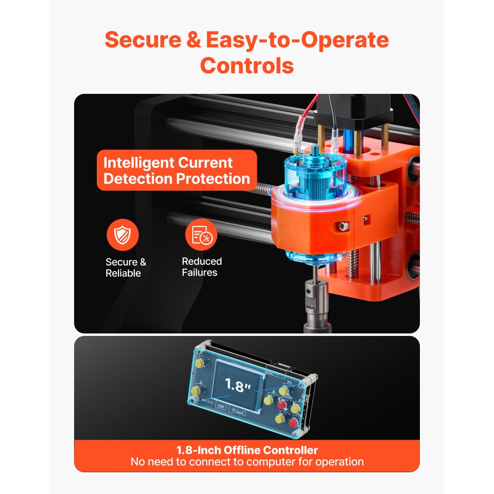 VEVOR 3018 CNC Router Machine, 60W Spindle, 3-Axis Wood Engraving Milling Machine, with 300 x 180 x 40 mm Working Area, Offline Controller, Aluminum Alloy Structure, for Wood Acrylic Carving Cutting