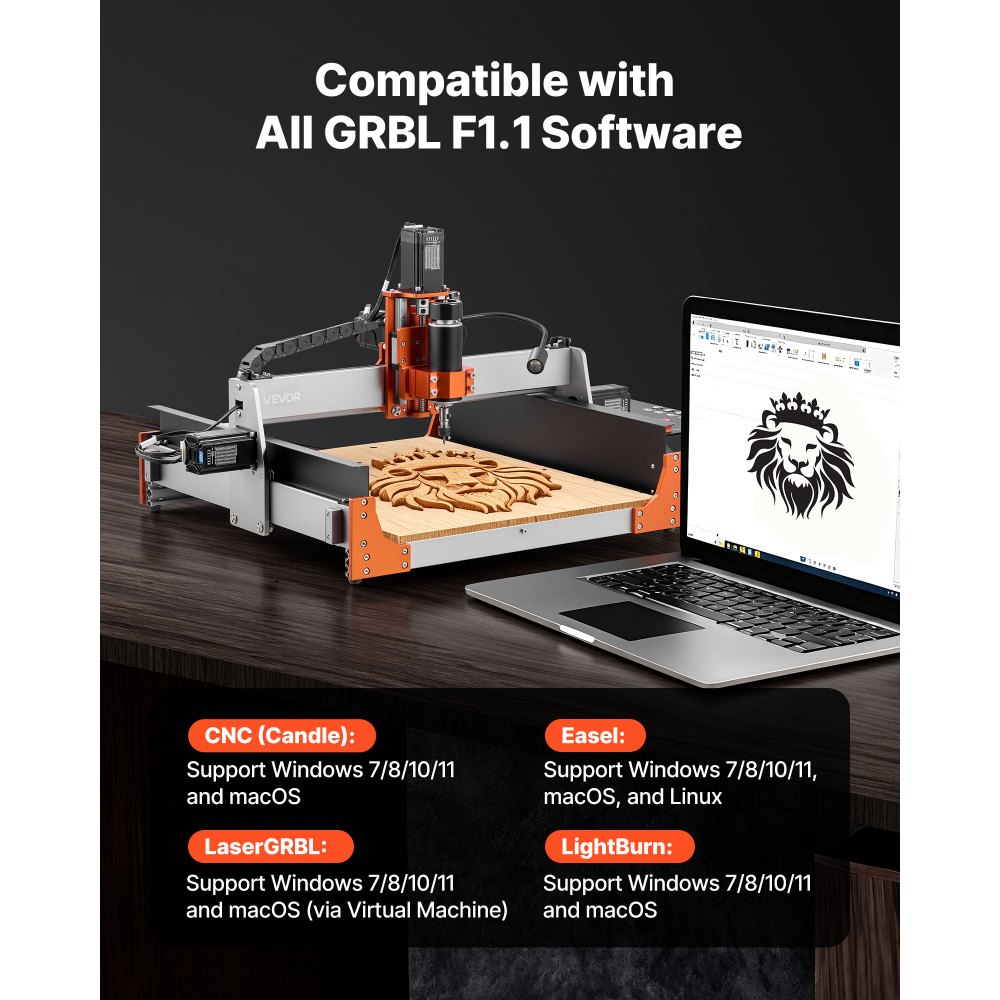 VEVOR CNC-Fräsmaschine, 500-W-Spindel, 3-Achsen-Gravurmaschine mit zwei Linearführungen & Kugelumlaufspindel, Arbeitsbereich von 400x400x95 mm, Beschnittfräse für Holz & Acryl