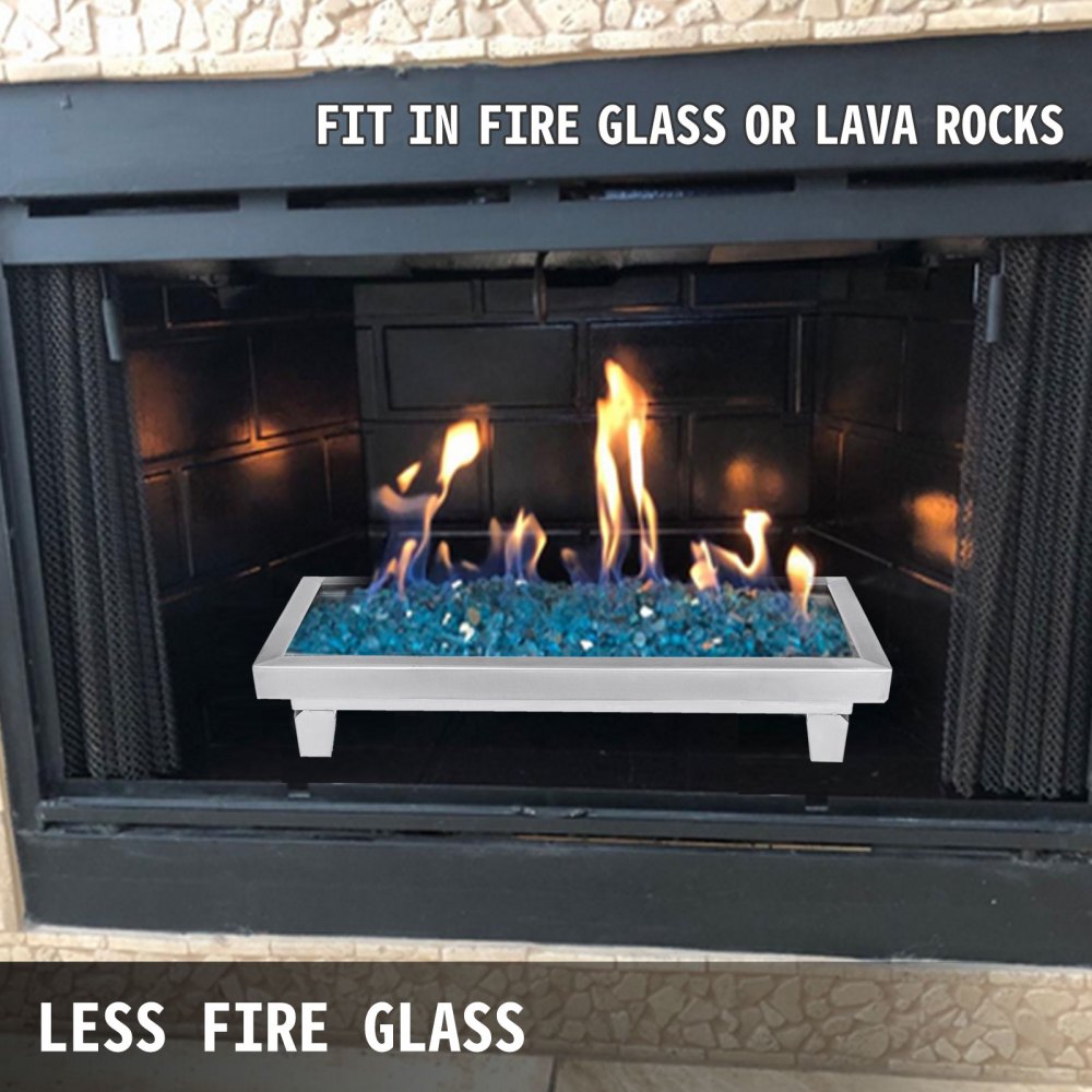 VEVOR BBQ Kohlebecken, 60 x 25 x 5 cm Barbecue Brazier Kohlebecken Feuerstelle aus Edelstahlkonstruktion, 9,07 kg Füllglas Multifunktionelle Feuer FeuerstelleMetall Kohlebecken Feuerfestes Glas