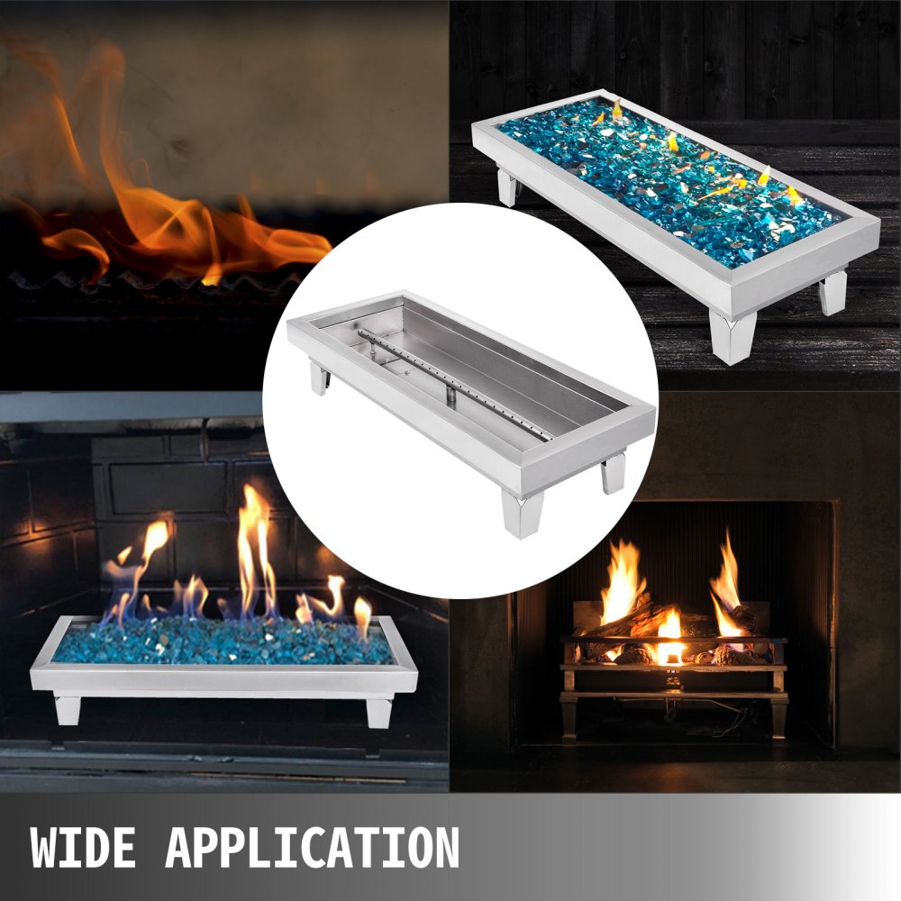 VEVOR BBQ Kohlebecken, 60 x 25 x 5 cm Barbecue Brazier Kohlebecken Feuerstelle aus Edelstahlkonstruktion, 9,07 kg Füllglas Multifunktionelle Feuer FeuerstelleMetall Kohlebecken Feuerfestes Glas