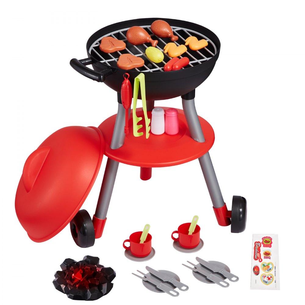 VEVOR Kinder BBQ Grill Küche Spielzeugset mit Rauchgeräuschen & Licht 28-teilig