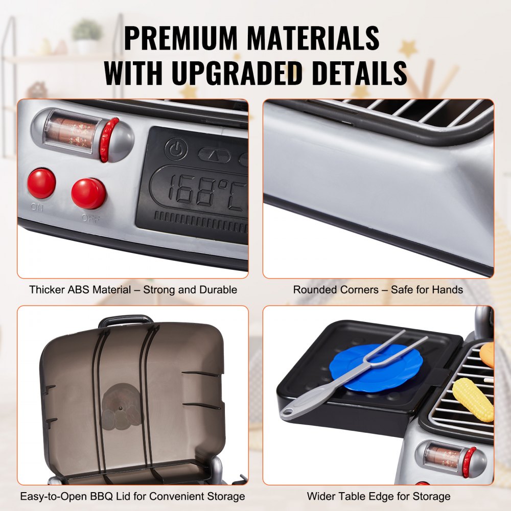 VEVOR Grill Toy Set for Children with Smoke Sounds and Light, Toy Food and Kitchen Accessories, Interactive Grill and Camping Cooking and Barbecue Play Set for Toddlers, Birthday Gift for 2- to 6-Year-Old Girls and Boys