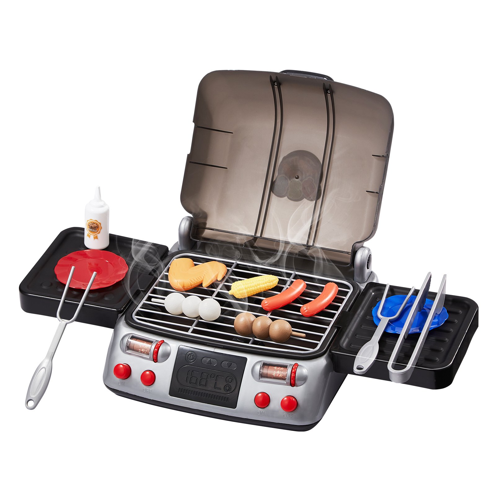 VEVOR Grill Toy Set for Children with Smoke Sounds and Light, Toy Food and Kitchen Accessories, Interactive Grill and Camping Cooking and Barbecue Play Set for Toddlers, Birthday Gift for 2- to 6-Year-Old Girls and Boys