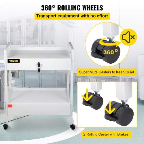 Produktbild von Mobiler Servierwagen Aus Edelstahl – Höhenverstellbar 80–130 Cm, Tablett 45x35 Cm, 4 Rollen, 10 Kg Tragkraft, Für Klinik, Labor, Tattoo & Spa