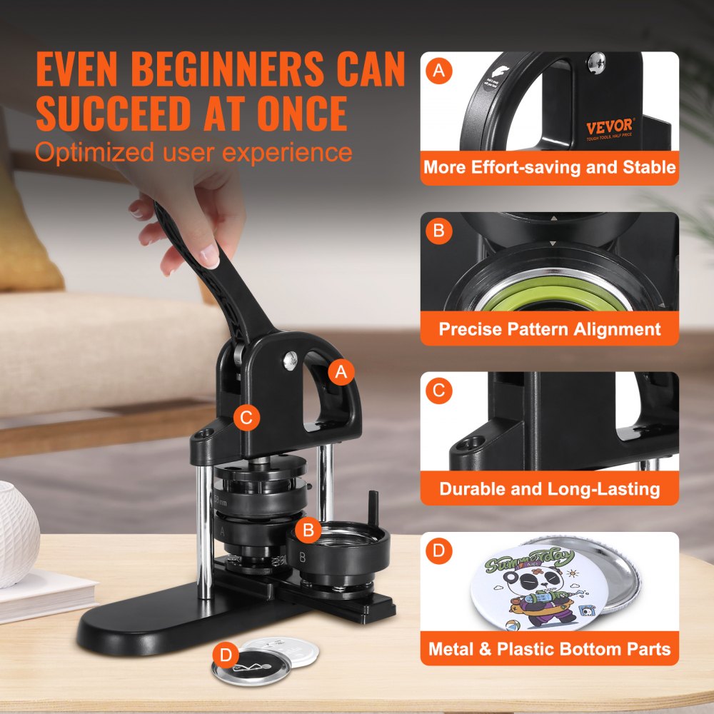 VEVOR Button Machine, Button Maker Machine 25/32/58mm, Badge Punch Press, Button Press, DIY Badge Press Machine, Button Badge Maker for Personalized Badges, incl. Instruction Booklet