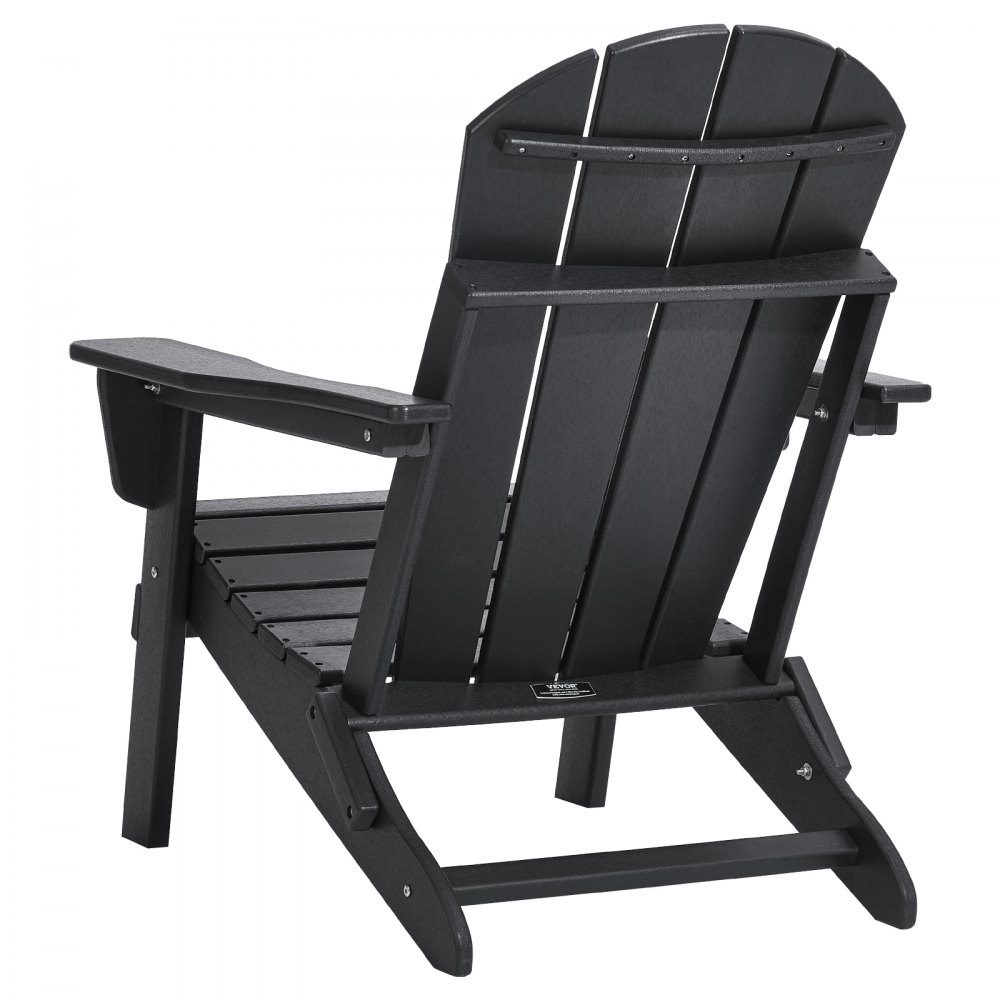 VEVOR Adirondack-Stuhl aus Kunststoff, 2er-Set, wetterfest, tragbar, klappbar, Feuerstellenstuhl, Adirondack-Terrassenstuhl für den Außenbereich mit Getränkehalter, mit entspannender Armlehne, ergonomisch, für Garten, Hinterhof – Schwarz