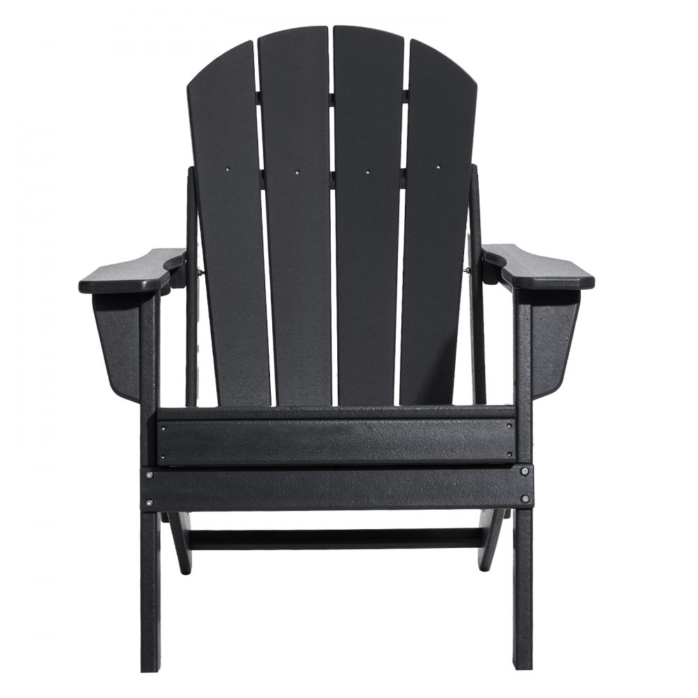 VEVOR Adirondack-Stuhl aus Kunststoff, 2er-Set, wetterfest, tragbar, klappbar, Feuerstellenstuhl, Adirondack-Terrassenstuhl für den Außenbereich mit Getränkehalter, mit entspannender Armlehne, ergonomisch, für Garten, Hinterhof – Schwarz