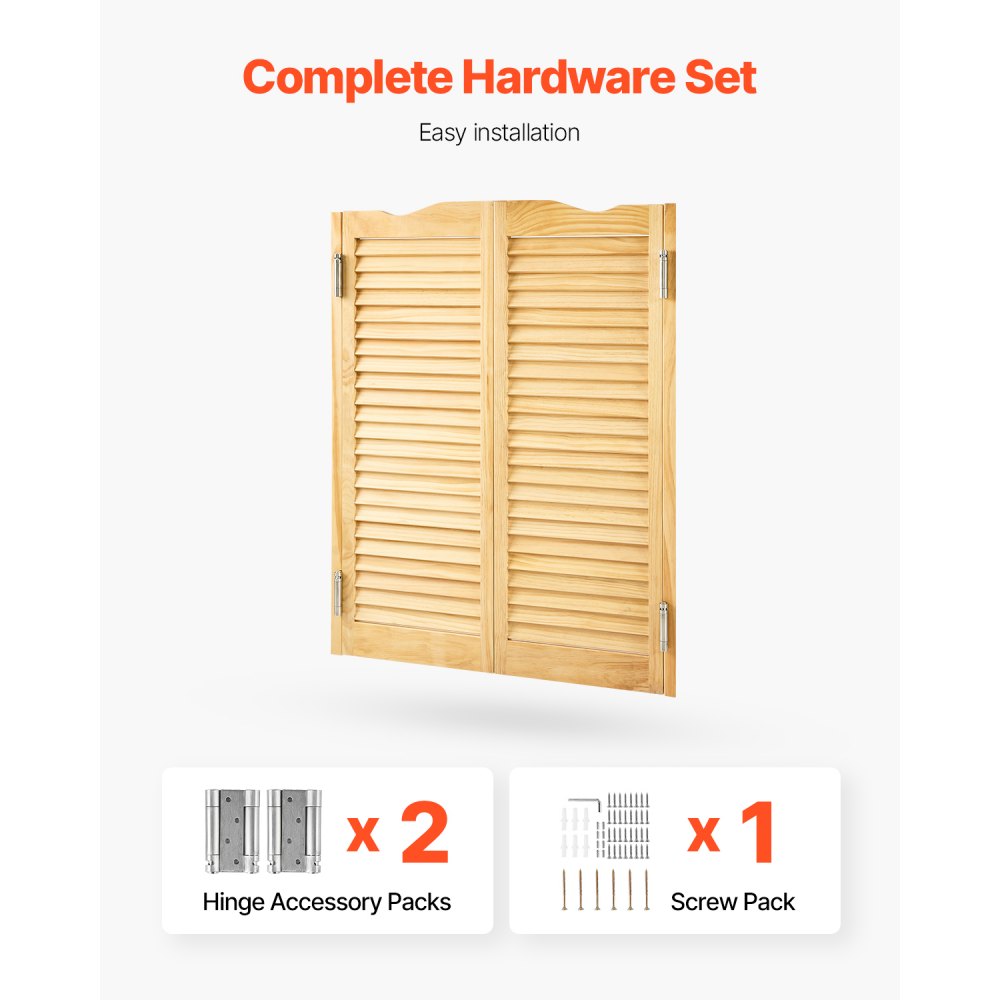 VEVOR Saloon Door, 907x28x1060 mm, Swing Door with Hinges & Fittings Kit, Hinged Door, Easy to Install, Arched Inward Swing Doors for Cafes, Hallways, Kitchens, Bars, Pubs, Entrances, Wood Color