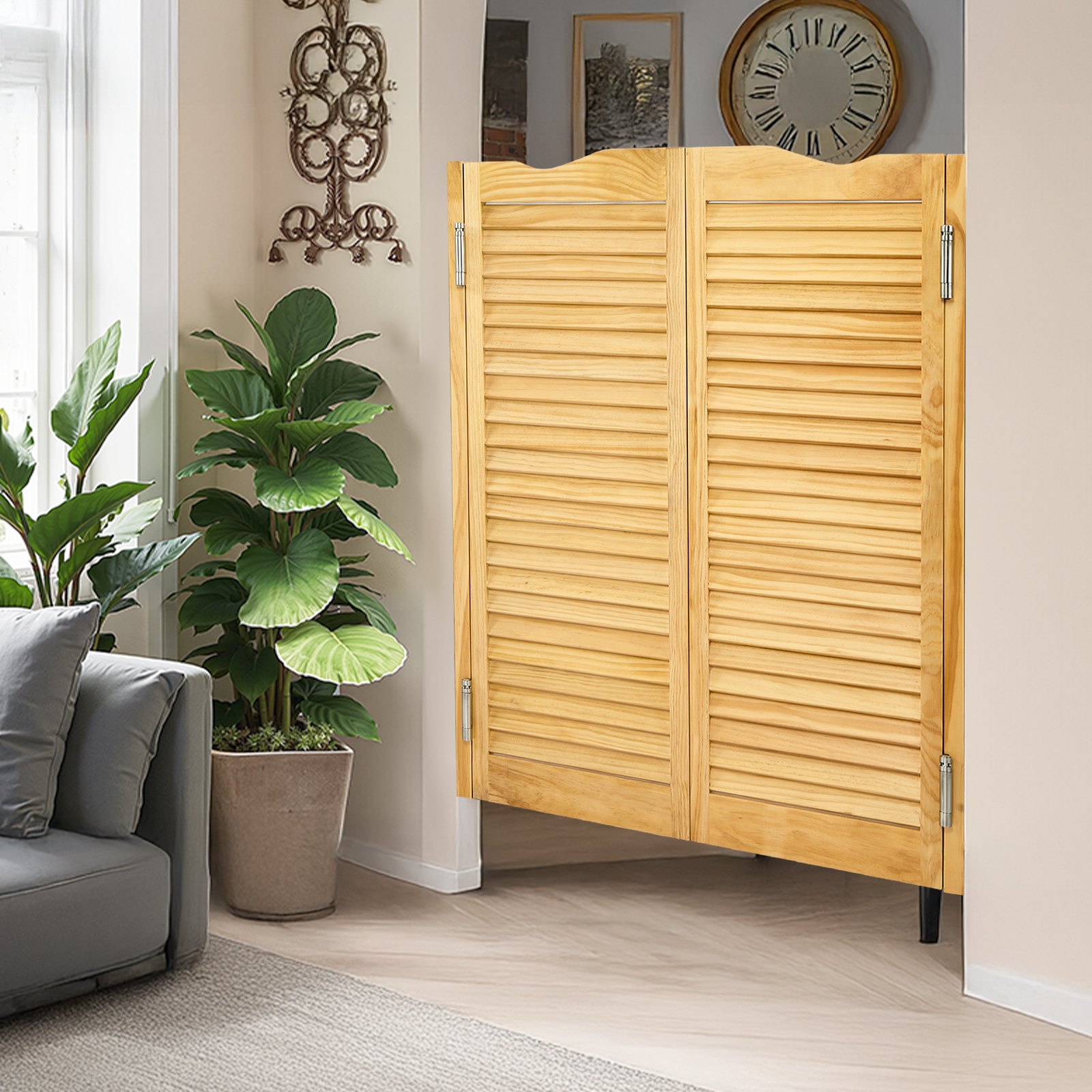 VEVOR Saloontür, 907x28x1060 mm, Schwingtür mit Scharnieren & Beschlagsatz, Flügeltür, einfach zu installieren, gewölbte Innenschwingtüren für Cafés, Flur, Küche, Bar, Pub, Eingang, Holzfarbe