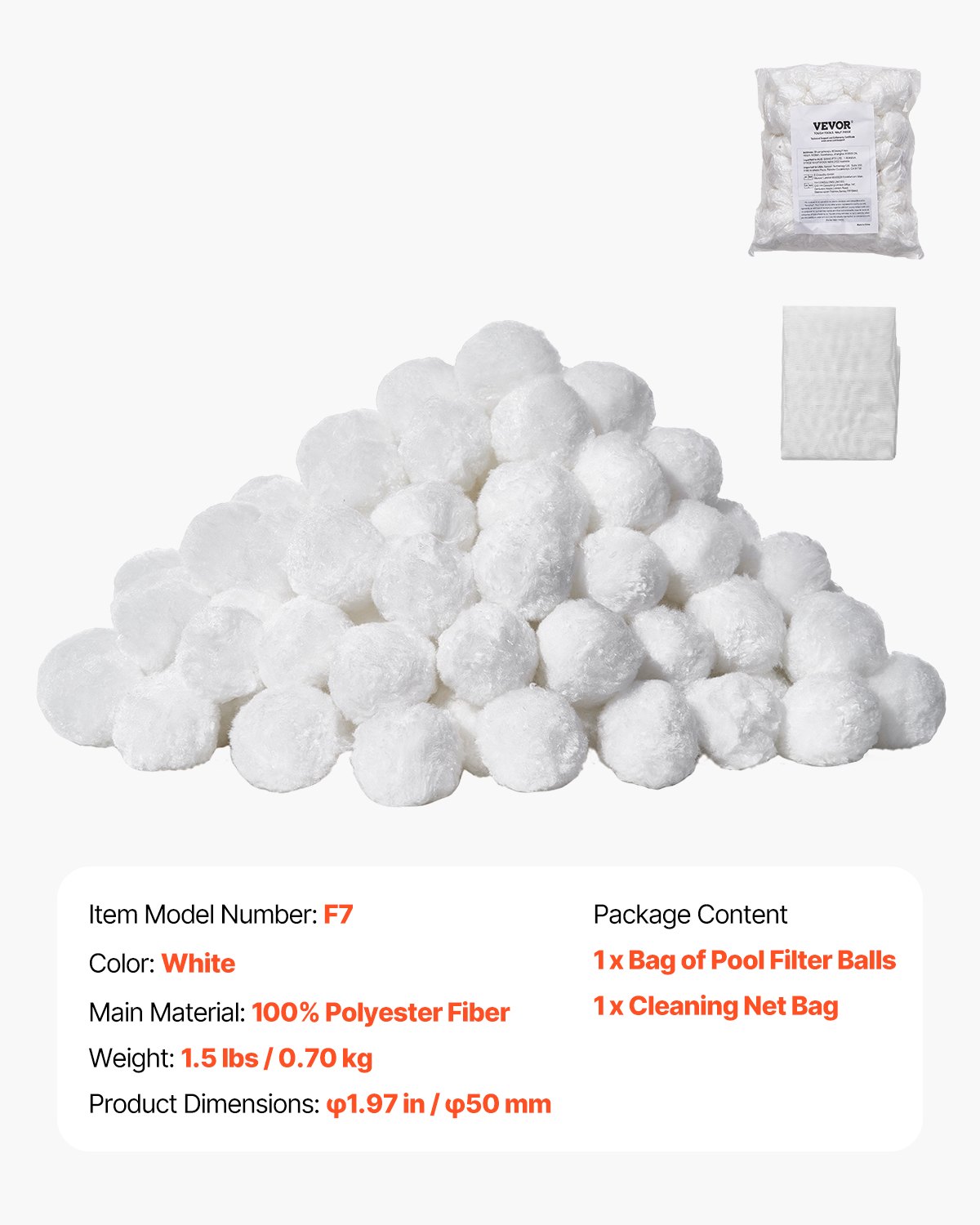 VEVOR Filter Balls für Sandfilter, 0,7 kg, Filterbälle ersetzen Pool-Filtersand, wiederverwendbare Filtermedienbälle aus Polyesterfaser mit Waschbeutel, für Schwimmbecken, Aufstellbecken, Aquarium
