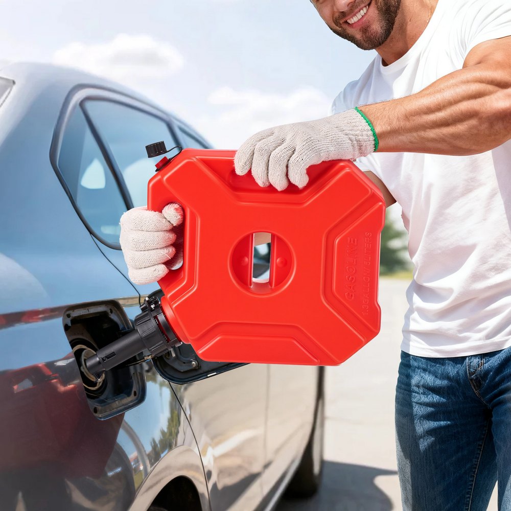 VEVOR Kraftstoffkanister 5 L, Benzinkanister mit Ausguss & verschließbarer Halterung, max. Durchflussrate 15 L/min, Flüssigkeitsbehälter für die meisten Autos, Motorräder, ATVs & UTVs, rot